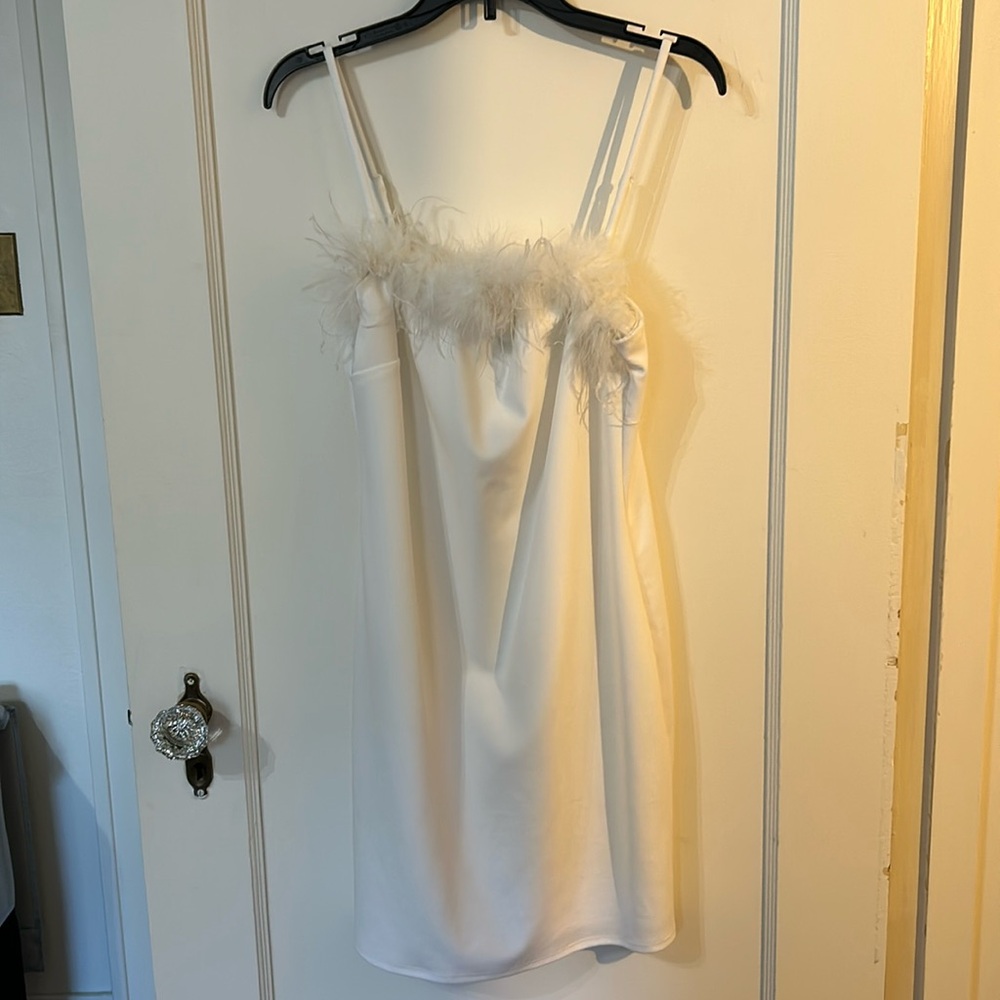 White boa lined dress